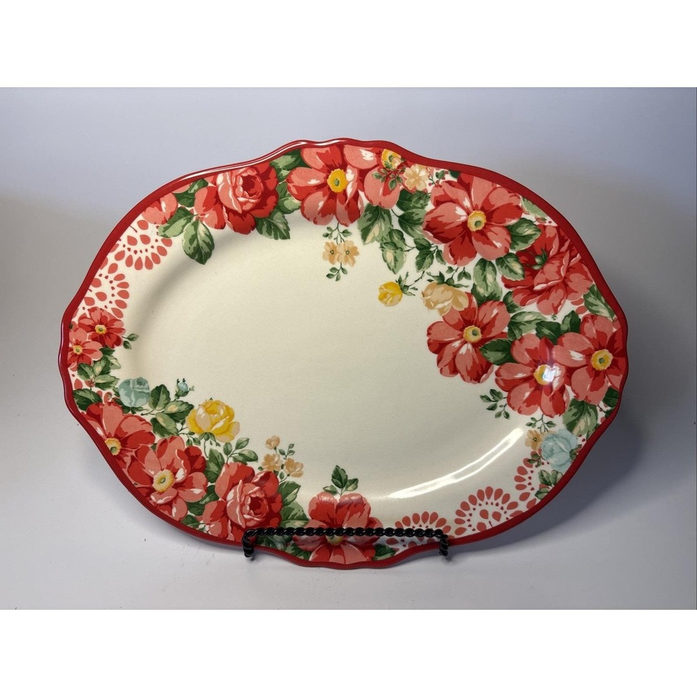 The Pioneer Woman Serving Platter Vintage Floral Collection Oval  Stoneware 14